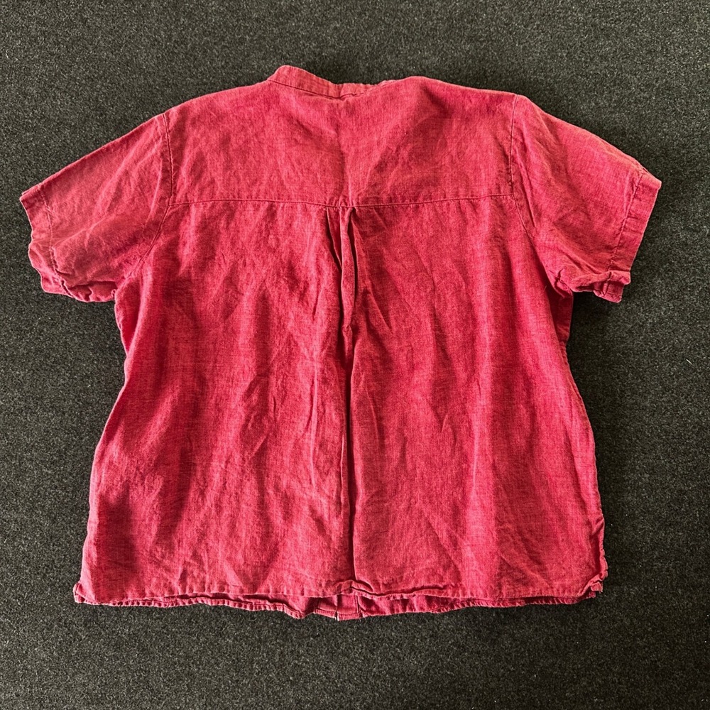 Eileen Fisher Raspberry Pink Organic Linen Mandarin Collar Button Up Shirt XL - Picture 2 of 6